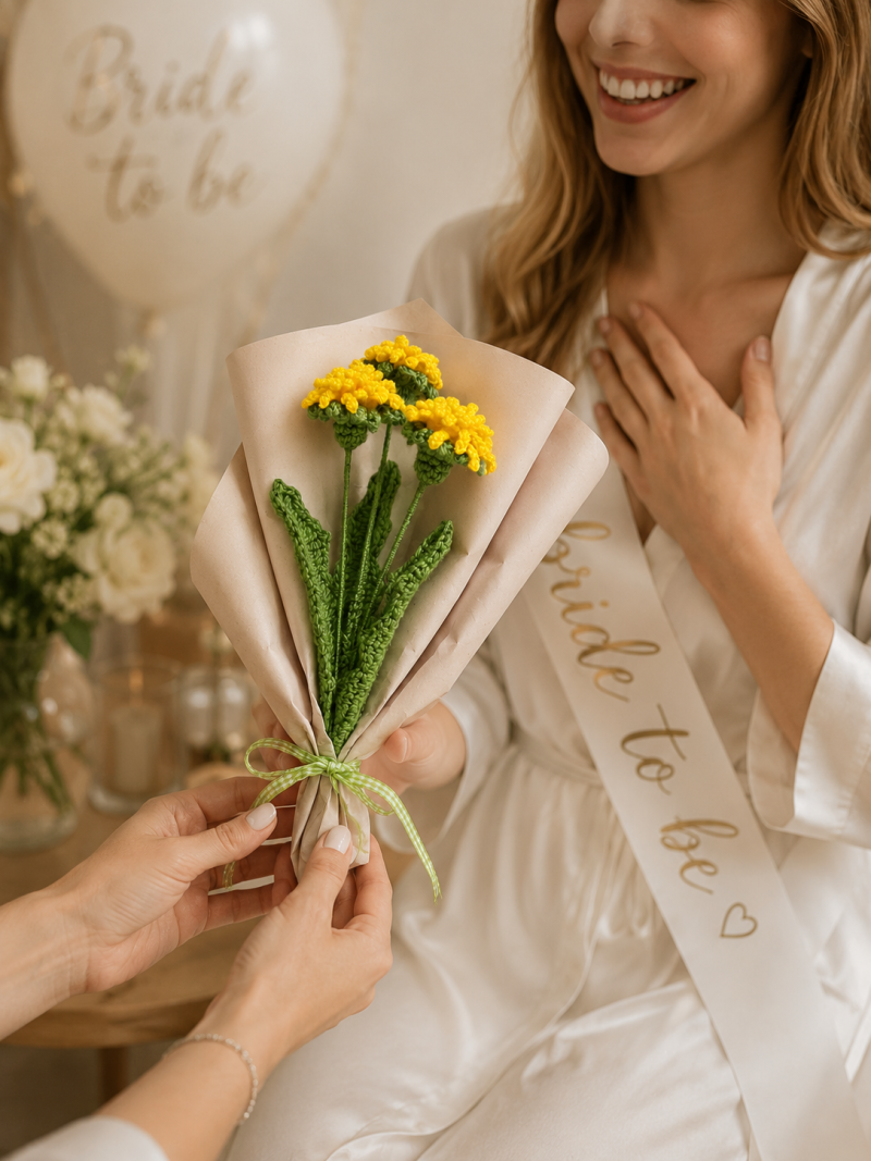 Nature-inspired crochet dandelion bouquet made by hand in the UK