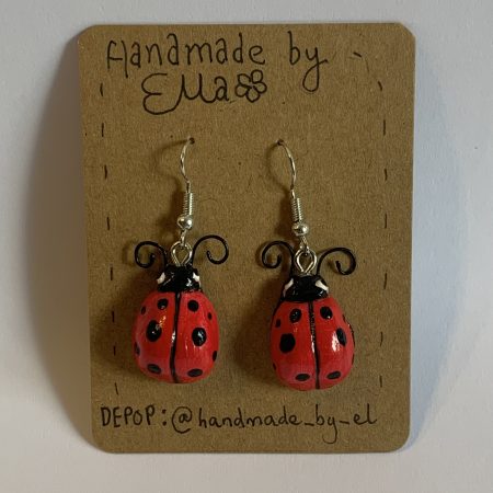 Hand-sculpted and painted red spotted ladybird earrings with stainless steel hooks