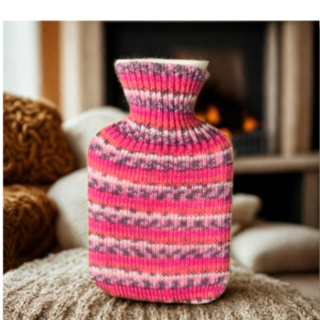 Pocket-Sized Hot Water Bottle with Soft Hand-Knitted Wool Cover ( yarn design Claire)