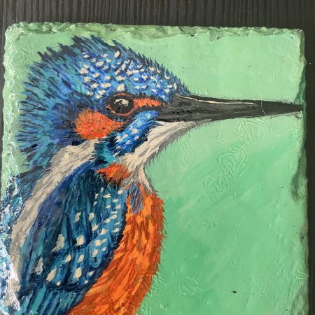 Hand-painted Kingfisher slate coaster