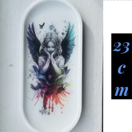 Handmade White Resin Trinket Tray with Angel Decal, 23cm
