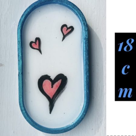 Handmade 18cm Heart Trinket Tray in White Resin with Blue Outline