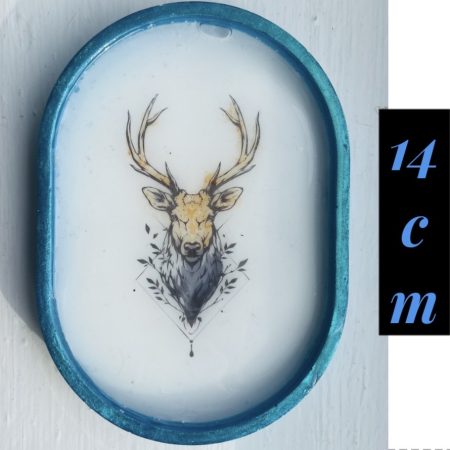 14cm White Trinket Tray with Stag Decal and Blue Resin Outline