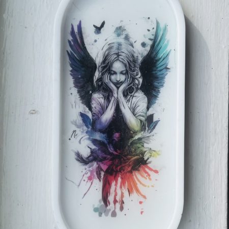 Handmade White Resin Trinket Tray with Angel Decal, 23cm
