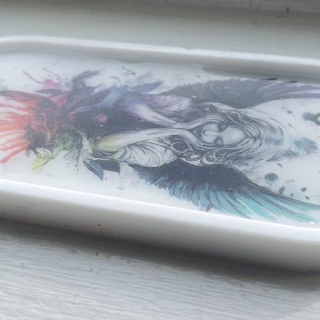 Handmade White Resin Trinket Tray with Angel Decal, 23cm