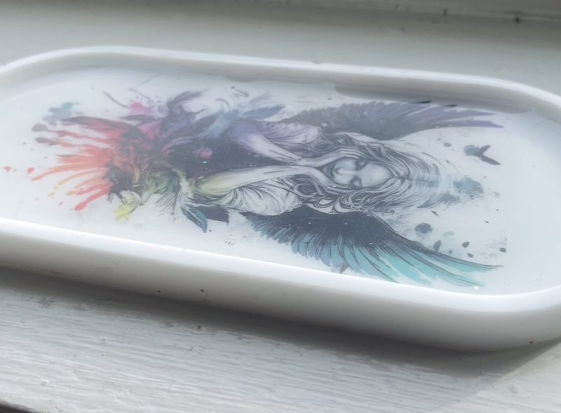 Handmade White Resin Trinket Tray with Angel Decal, 23cm