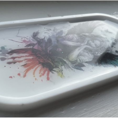 Handmade White Resin Trinket Tray with Angel Decal, 23cm