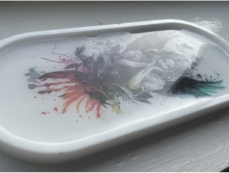 Handmade White Resin Trinket Tray with Angel Decal, 23cm