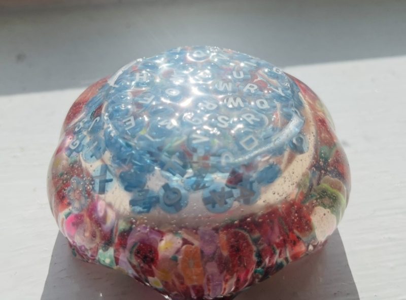 Handmade Flower Tealight Holder with Resin and Blue Alphabet Letters