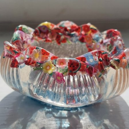 Handmade Flower Tealight Holder with Resin and Blue Alphabet Letters