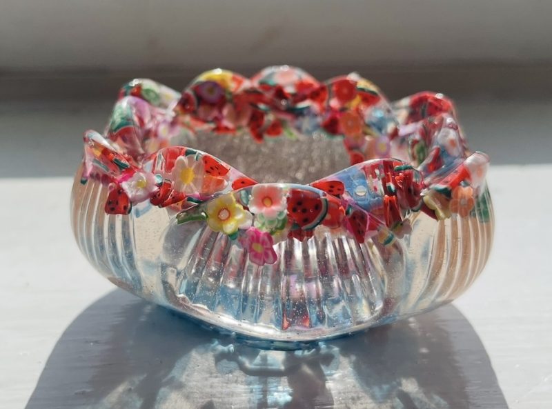 Handmade Flower Tealight Holder with Resin and Blue Alphabet Letters