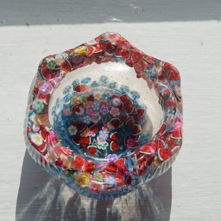 Handmade Flower Tealight Holder with Resin and Blue Alphabet Letters