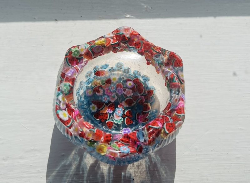 Handmade Flower Tealight Holder with Resin and Blue Alphabet Letters