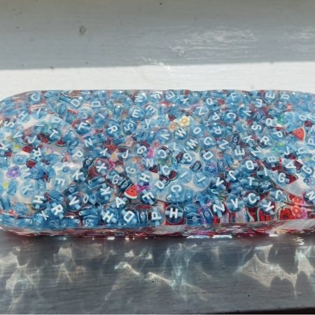 Handmade Triple Tealight Holder with Clear Resin and Blue Letters