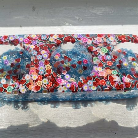 Handmade Triple Tealight Holder with Clear Resin and Blue Letters