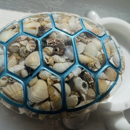 Handmade White Resin Turtle Trinket Box with Shell Detail