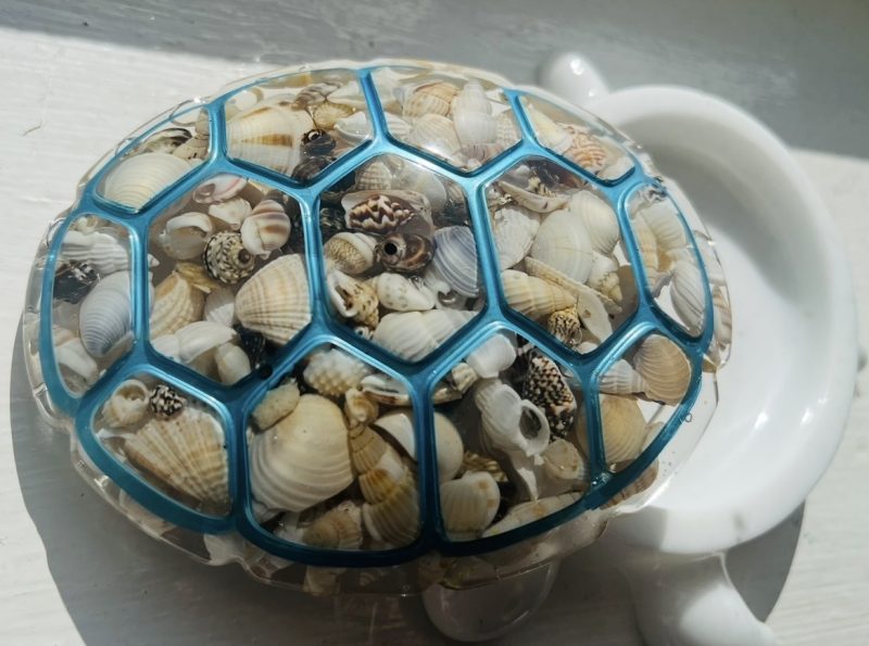 Handmade White Resin Turtle Trinket Box with Shell Detail