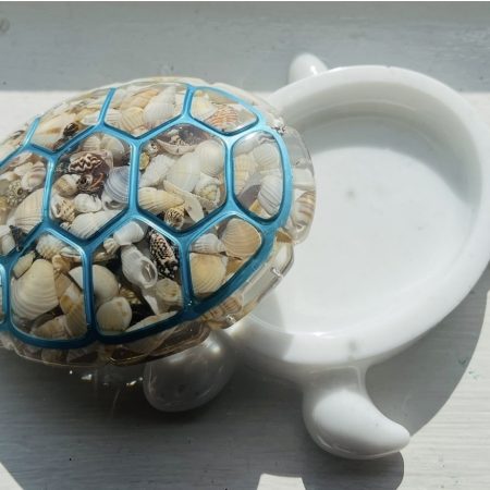 Handmade White Resin Turtle Trinket Box with Shell Detail