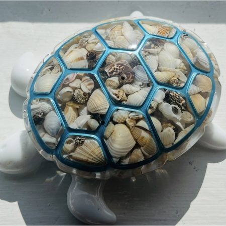 Handmade White Resin Turtle Trinket Box with Shell Detail