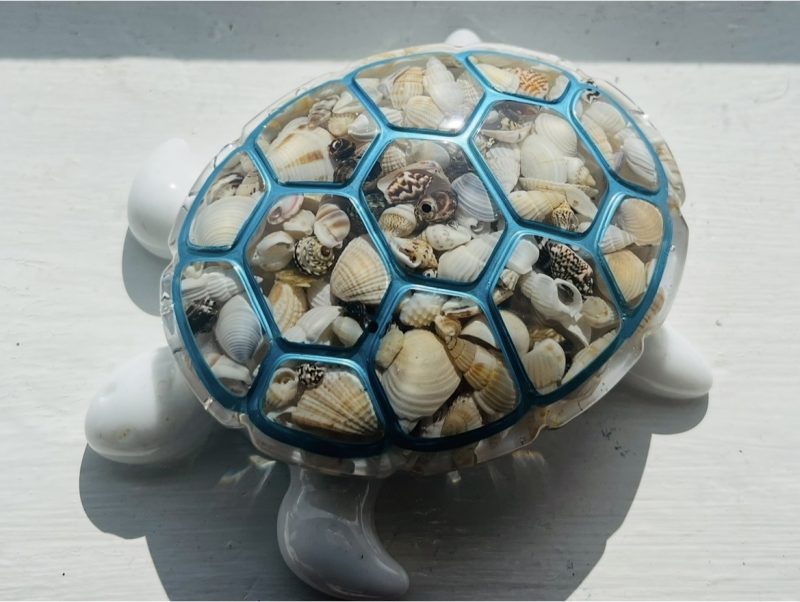 Handmade White Resin Turtle Trinket Box with Shell Detail