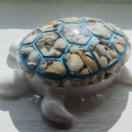 Handmade White Resin Turtle Trinket Box with Shell Detail