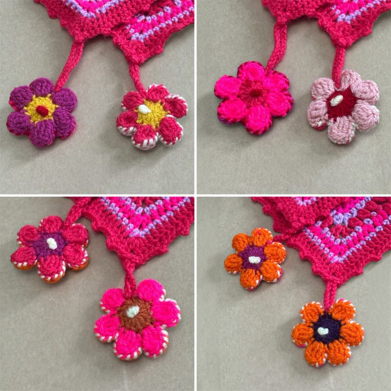 Handmade Floral Crochet Granny Square Blanket with Tassels