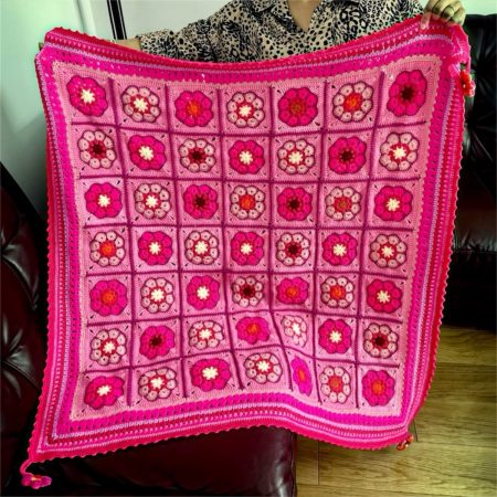 Handmade Floral Crochet Granny Square Blanket with Tassels