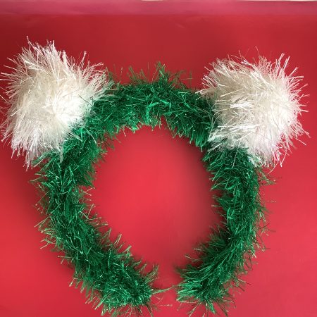 Sparkly, hand knitted green and white Pom Pom headband - 2 designs