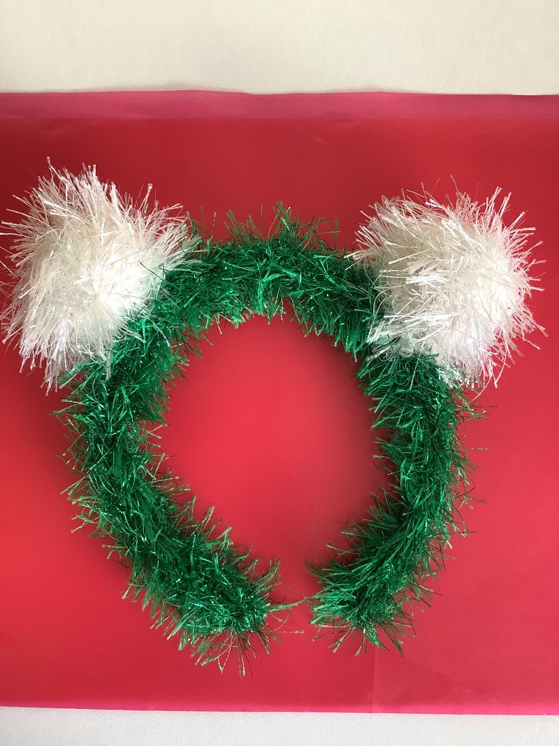 Sparkly, hand knitted green and white Pom Pom headband - 2 designs