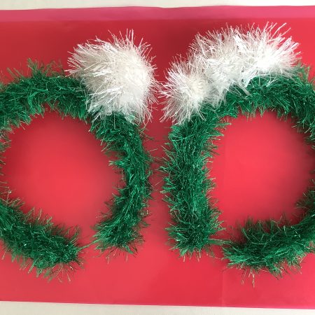 Sparkly, hand knitted green and white Pom Pom headband - 2 designs