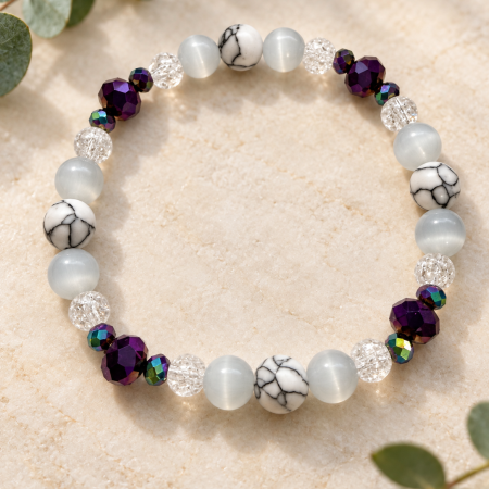 Handmade Howlite & Crackled Quartz Bracelet