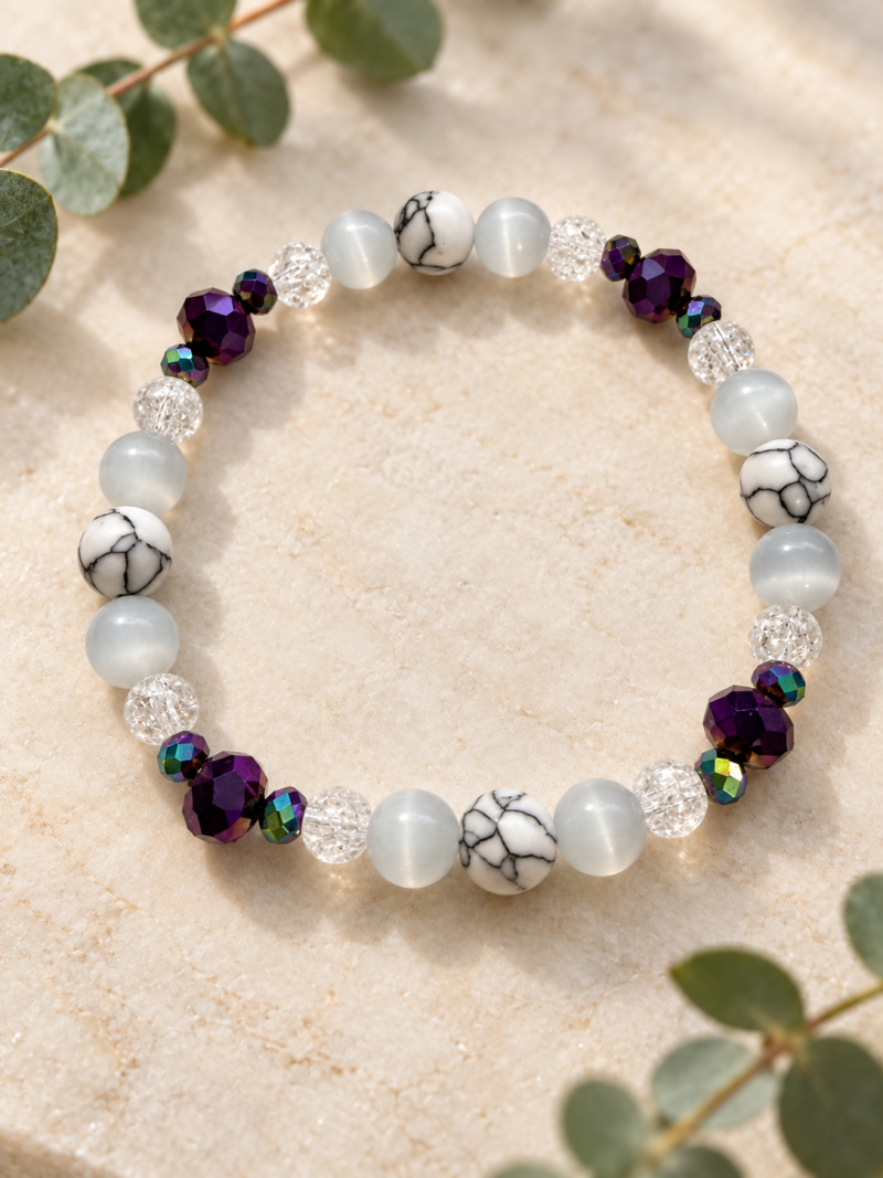 Handmade Howlite & Crackled Quartz Bracelet