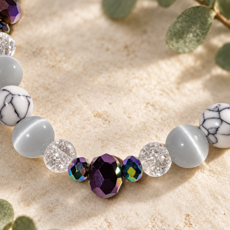 Handmade Howlite & Crackled Quartz Bracelet