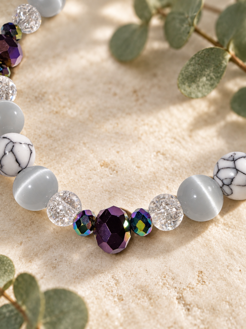 Handmade Howlite & Crackled Quartz Bracelet