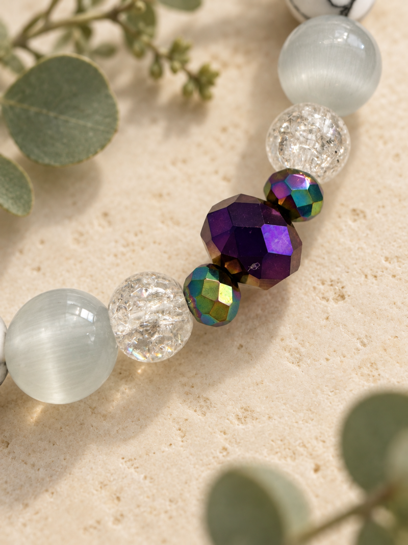 Handmade Howlite & Crackled Quartz Bracelet