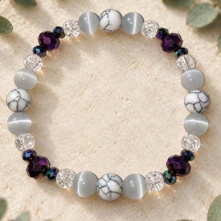 Handmade Howlite & Crackled Quartz Bracelet