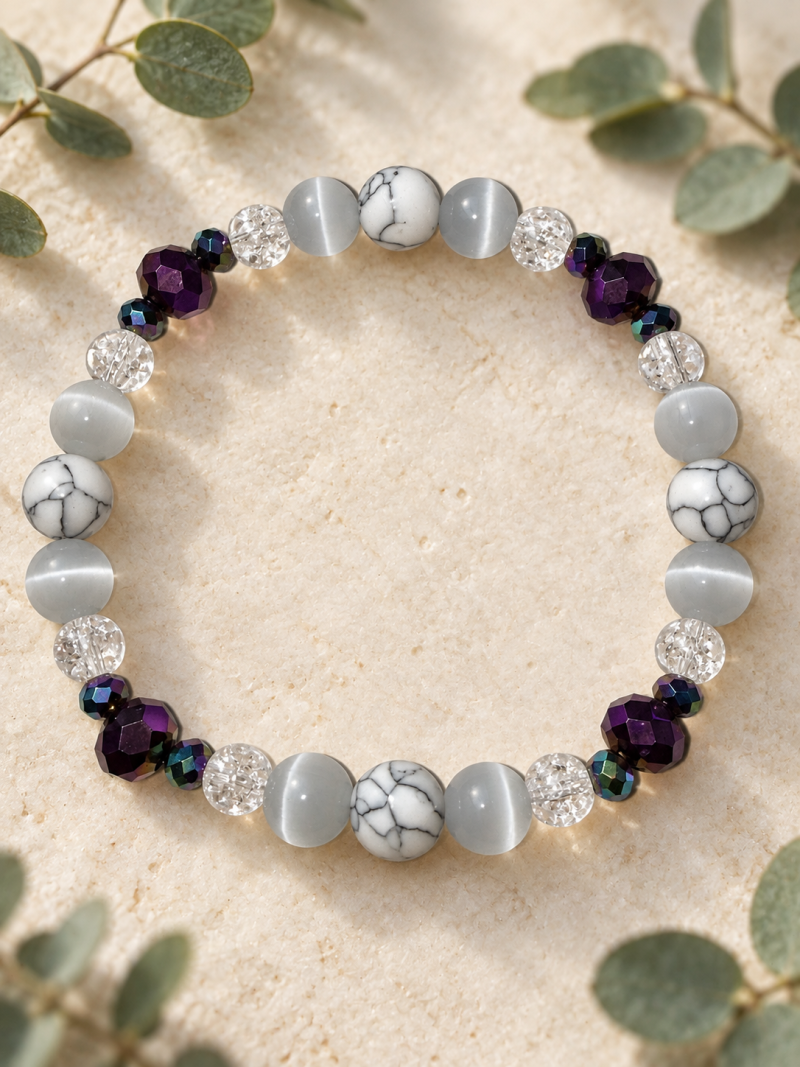 Handmade Howlite & Crackled Quartz Bracelet