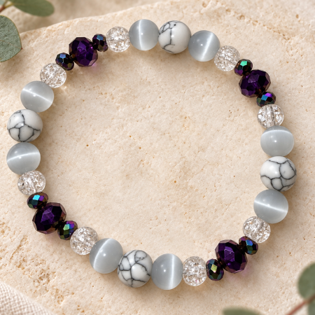 Handmade Howlite & Crackled Quartz Bracelet