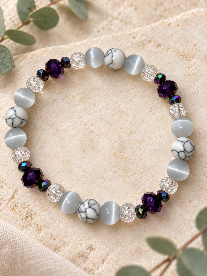 Handmade Howlite & Crackled Quartz Bracelet