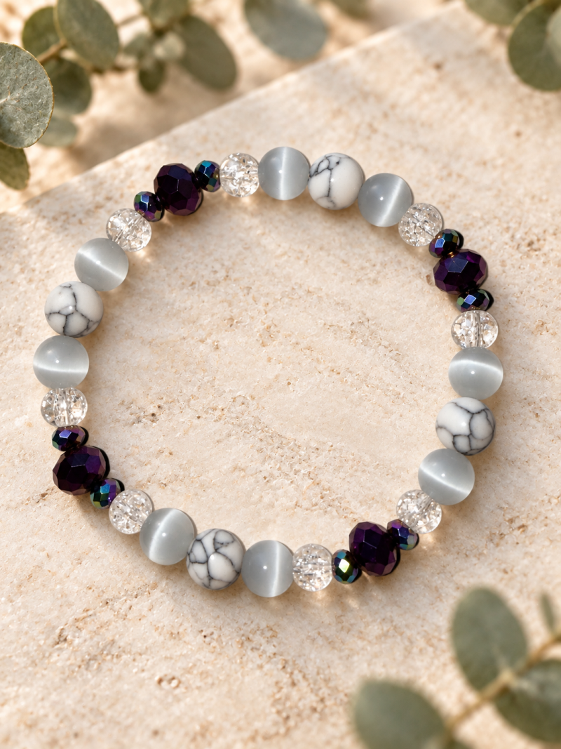 Handmade Howlite & Crackled Quartz Bracelet