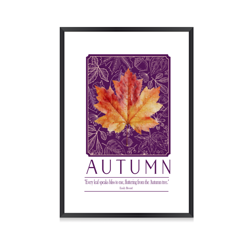 Autumn Quote Print | Emily Brontë Every Leaf Speaks Bliss | Purple