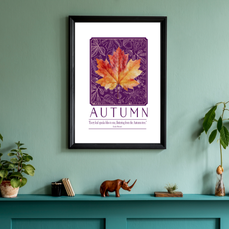 Autumn Quote Print | Emily Brontë Every Leaf Speaks Bliss | Purple Botanical Wall Art | Autumn Poster
