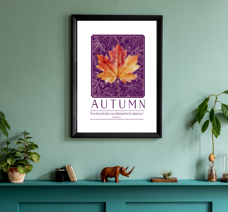 Autumn Quote Print | Emily Brontë Every Leaf Speaks Bliss | Purple Botanical Wall Art | Autumn Poster
