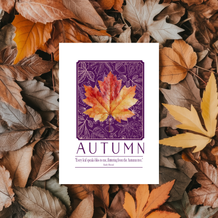 Autumn Quote Print | Emily Brontë Every Leaf Speaks Bliss | Purple