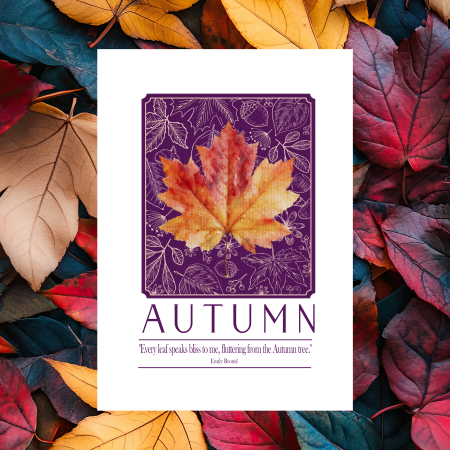 Autumn Quote Print | Emily Brontë Every Leaf Speaks Bliss | Purple Botanical Wall Art | Autumn Poster