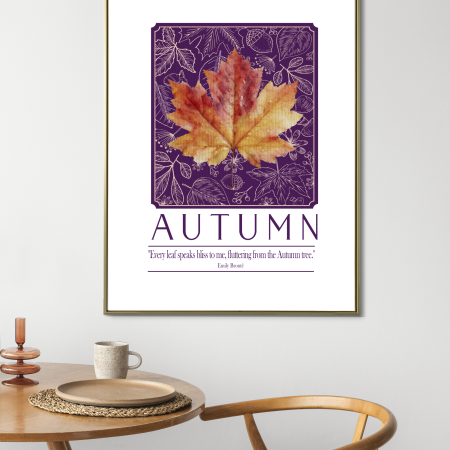 Autumn Quote Print | Emily Brontë Every Leaf Speaks Bliss | Purple Botanical Wall Art | Autumn Poster