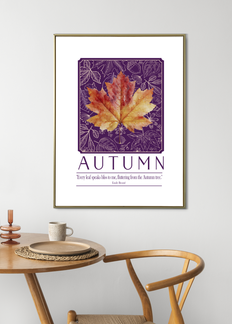 Autumn Quote Print | Emily Brontë Every Leaf Speaks Bliss | Purple
