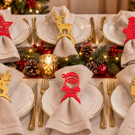 Set of 6 3D Printed PLA Christmas Napkin Rings – Red or Gold Festive Table Decorations