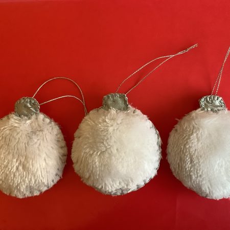 Hand sewn White furry Christmas baubles x 3