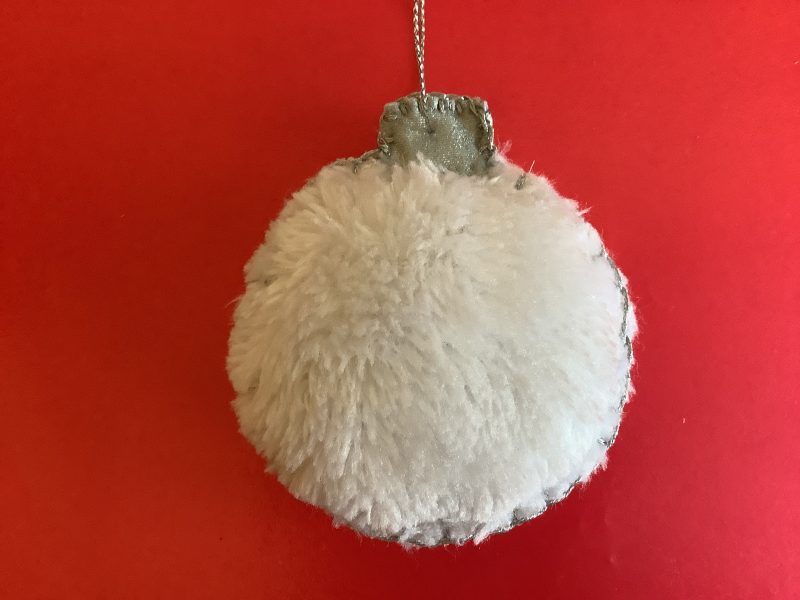Hand sewn White furry Christmas baubles x 3
